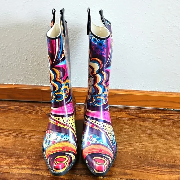 Nomad Colorful Rubber Waterproof Pointed Toe Cowboy Boots Sz.8 - Picture 2 of 8